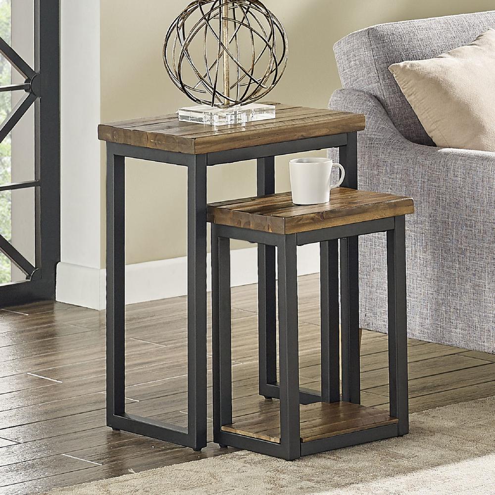 Claremont Rustic Wood Nesting End Tables, Set of Two. Picture 2