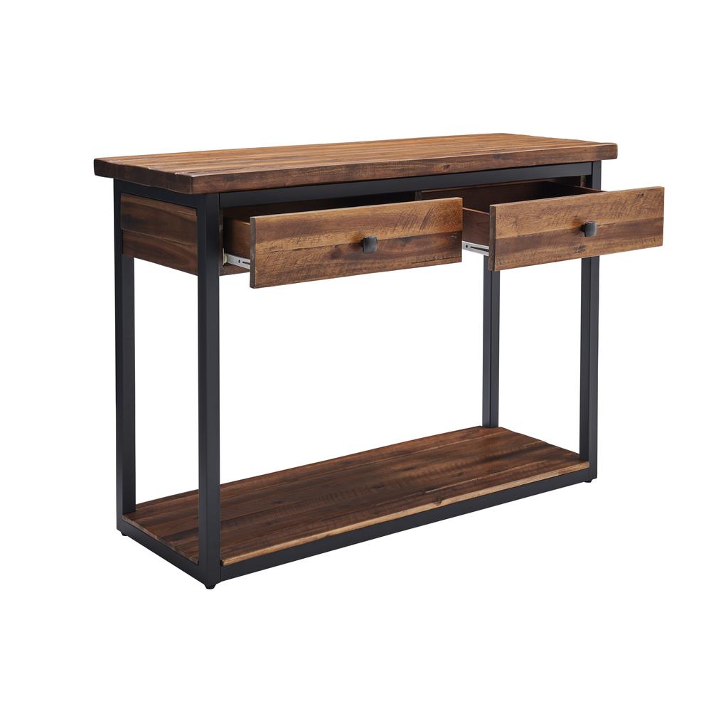 Claremont 43"L Rustic Wood Console Table with Two Drawers and Low Shelf. Picture 18
