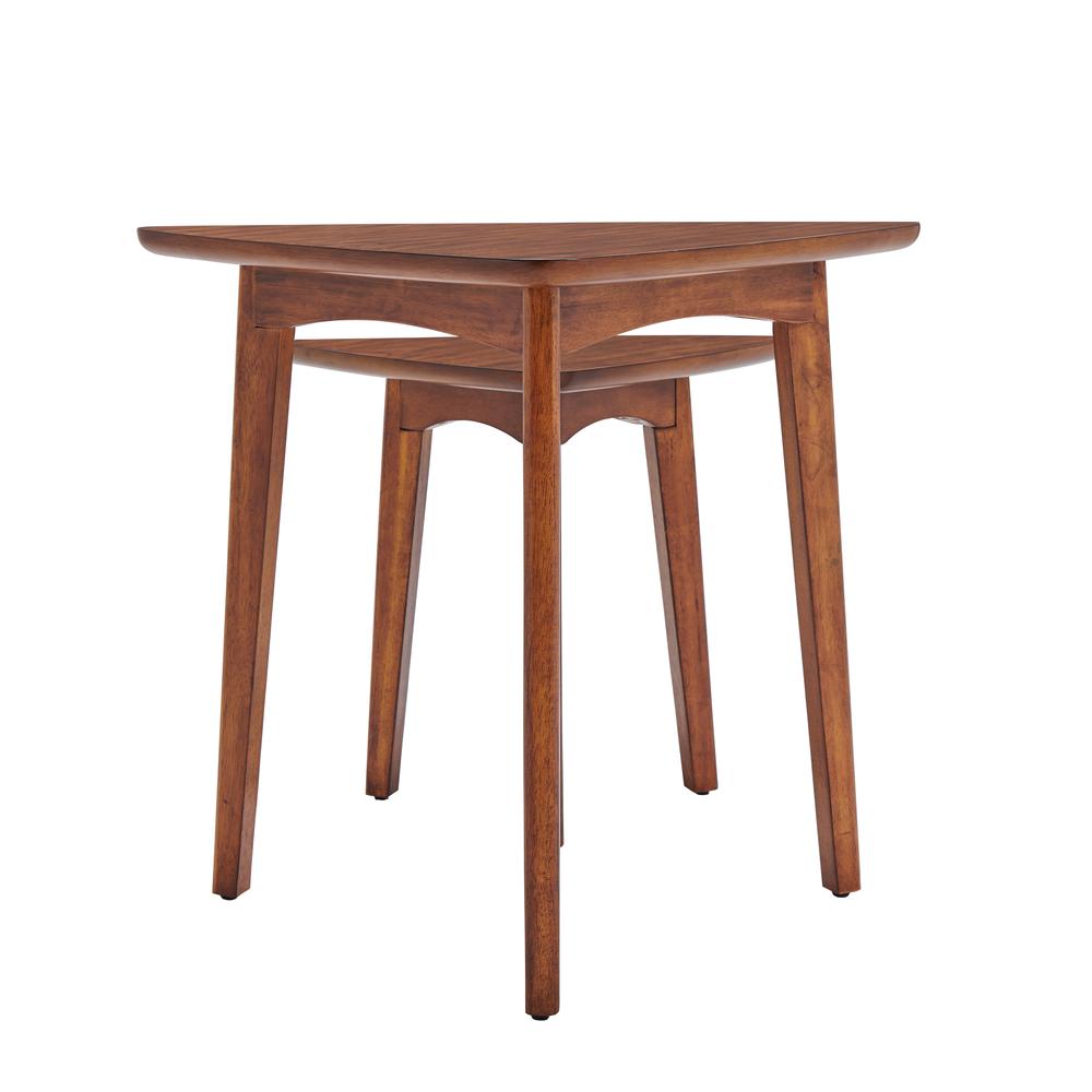 Monterey 24" Mid-Century Wood Triangular Nesting End Tables, Set of Two, Warm Chestnut. Picture 5