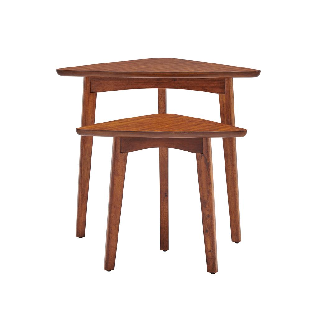 Monterey 24" Mid-Century Wood Triangular Nesting End Tables, Set of Two, Warm Chestnut. Picture 6