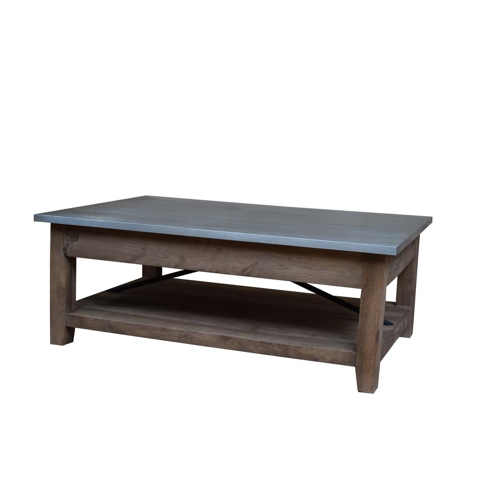 Millwork 48" Wood and Zinc Metal Coffee Table with Shelf. Picture 13