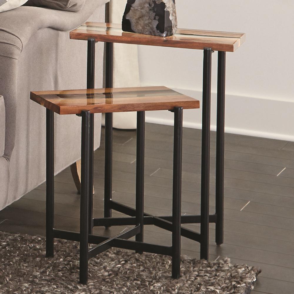 Rivers Edge 18" Acacia Wood and Acrylic Nesting End Tables, Set of 2. Picture 2