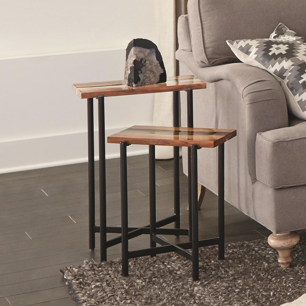 Rivers Edge 18" Acacia Wood and Acrylic Nesting End Tables, Set of 2. Picture 11