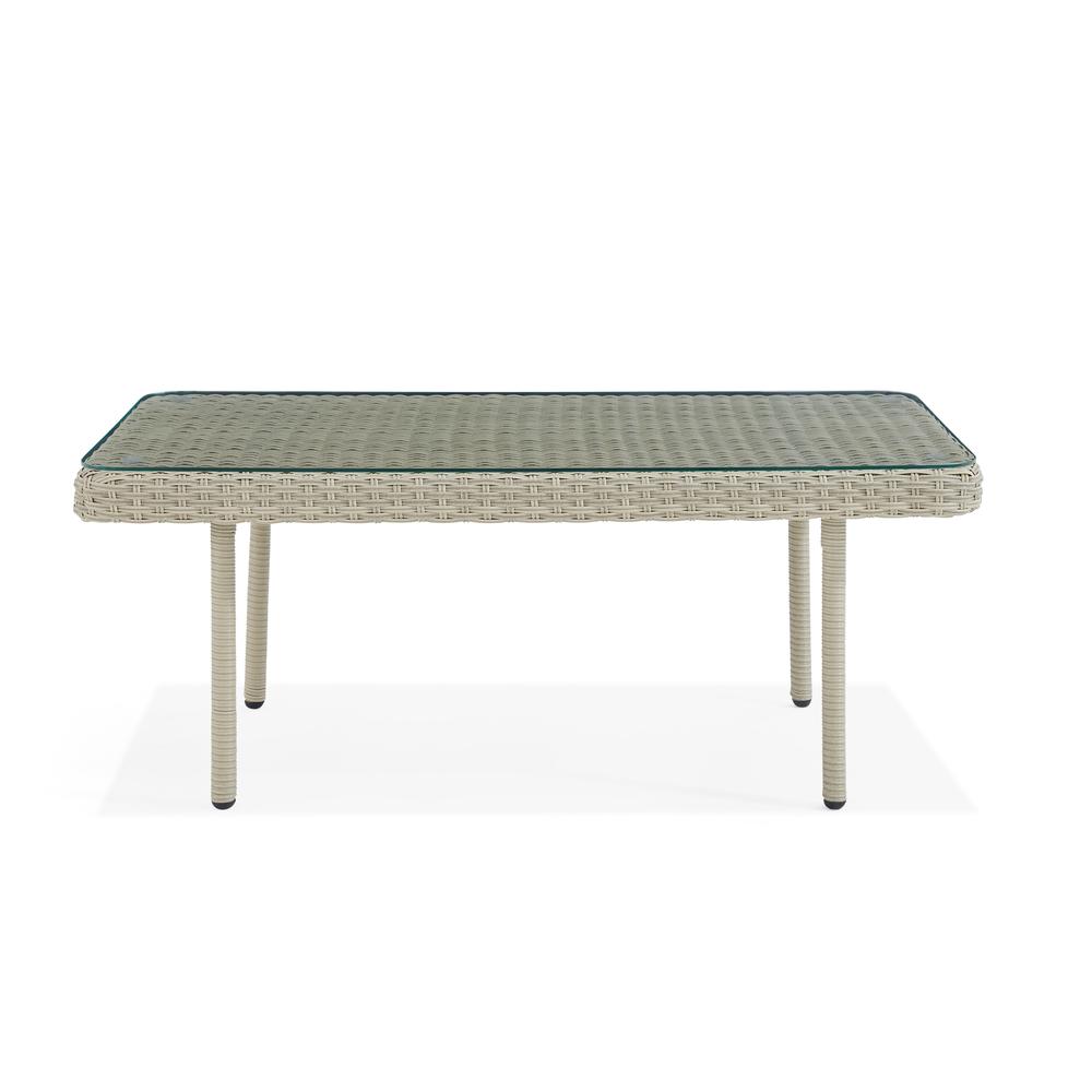 Windham All-Weather Wicker Outdoor 42"L Coffee Table with Glass Top. Picture 15