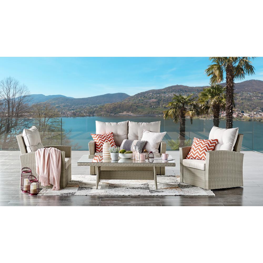 Canaan All-Weather Wicker Outdoor Two-Seat Love Seat with Cushions. Picture 1