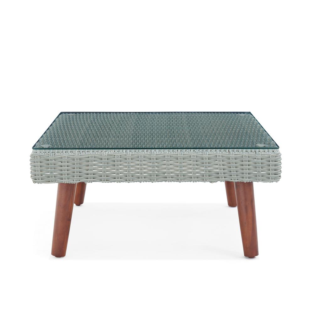 Albany All-Weather Wicker Outdoor Gray 29 W" Square Coffee Table with Glass Top. Picture 26