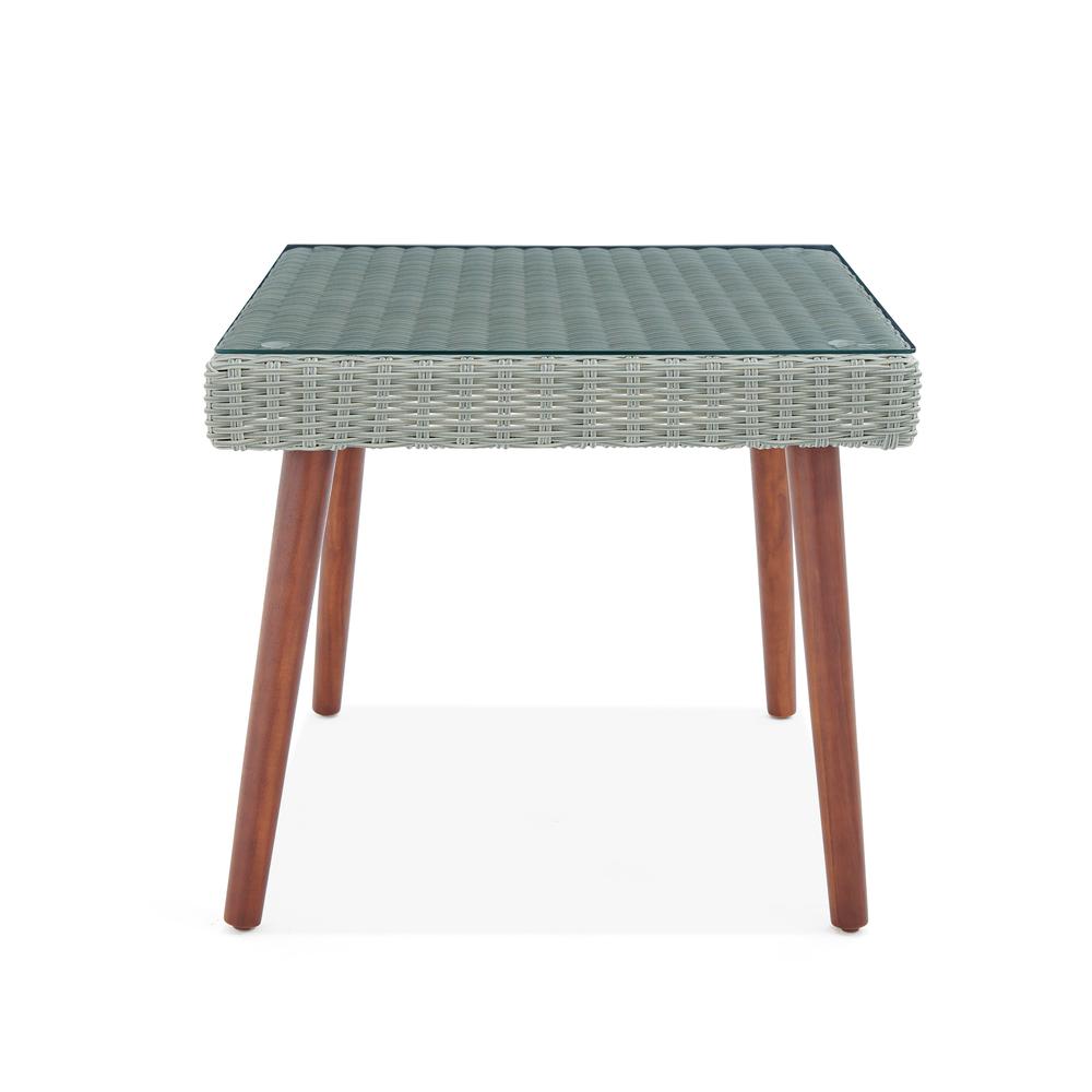 Albany All-Weather Wicker Outdoor Gray 26"H Square Cocktail Table with Glass Top. Picture 25