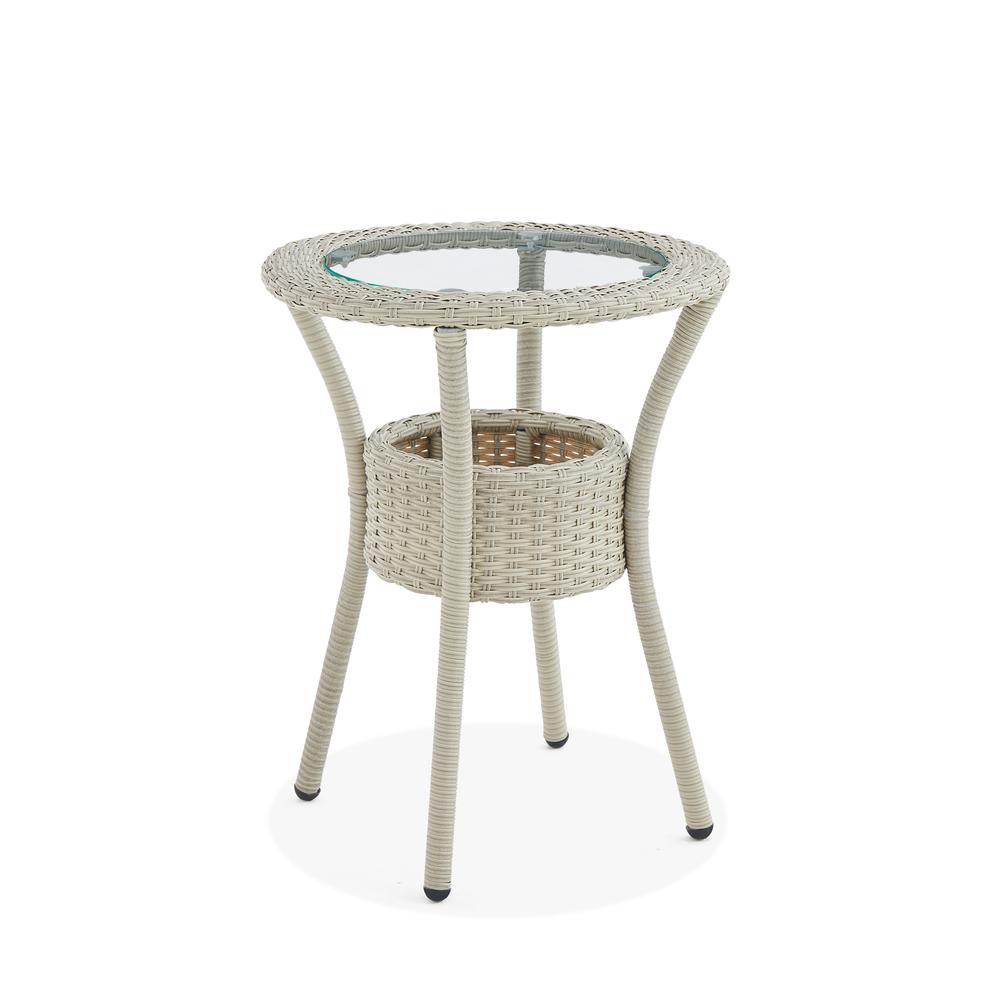 Haven All-Weather Wicker Outdoor Round Glass-Top Accent Table with Storage. Picture 13