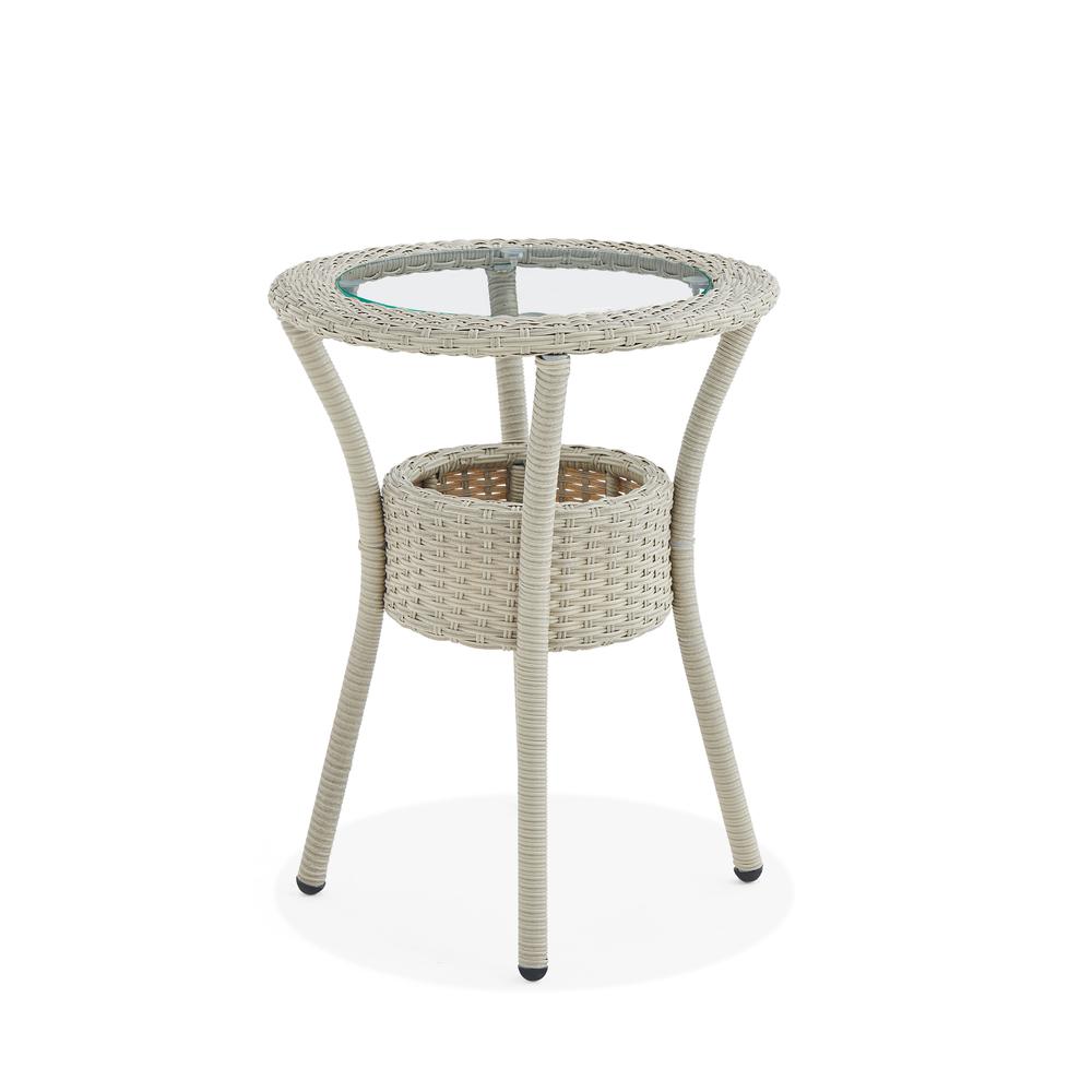 Haven All-Weather Wicker Outdoor Round Glass-Top Accent Table with Storage. Picture 15