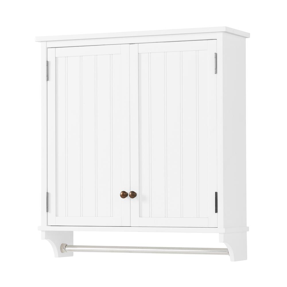 Dover Over Toilet Organizer with Side Shelving, Wall Mounted Bathroom Storage Cabinet with 2 Doors and Towel Rod. Picture 7