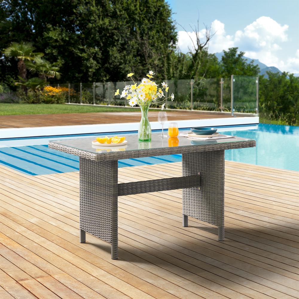 Asti All-Weather Wicker Outdoor 30"H  Dining Table with Glass Top. Picture 1