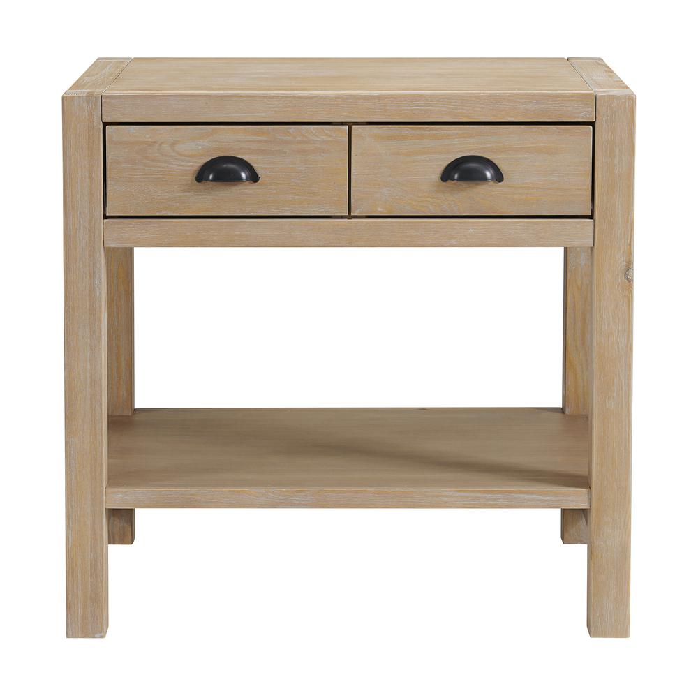 Arden 2-Drawer Wood Nightstand with Open Shelf. Picture 2