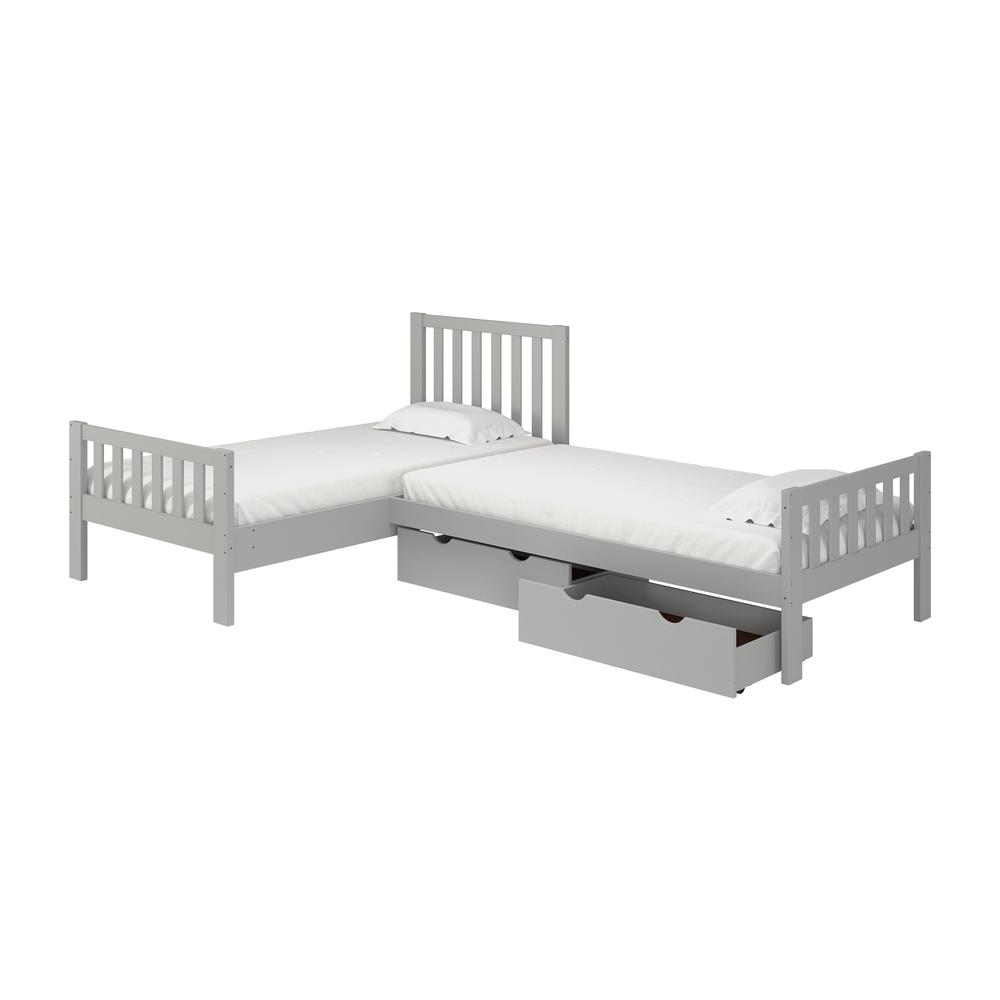 Aurora Corner L-Shaped Twin Wood Bed Set with Storage Drawers, Dove Gray. Picture 2