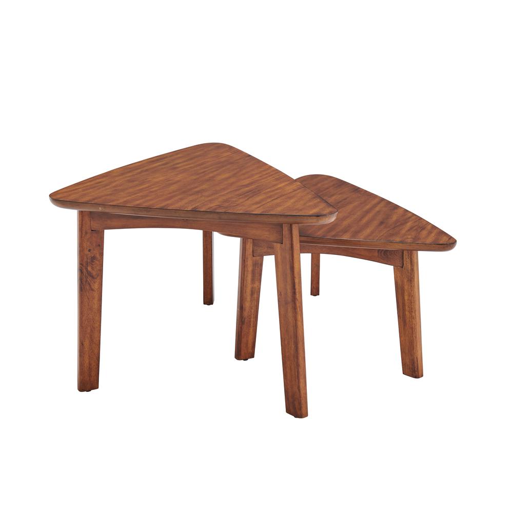 Monterey 40"L Triangular Set of Two Mid-Century Modern Nesting Tables, Warm Chestnut. Picture 19