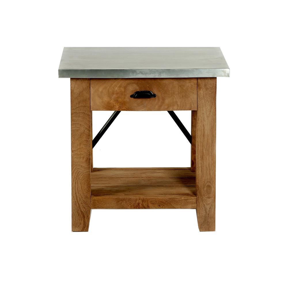 Millwork 22" Wood and Zinc Metal End Table with Drawer. Picture 20
