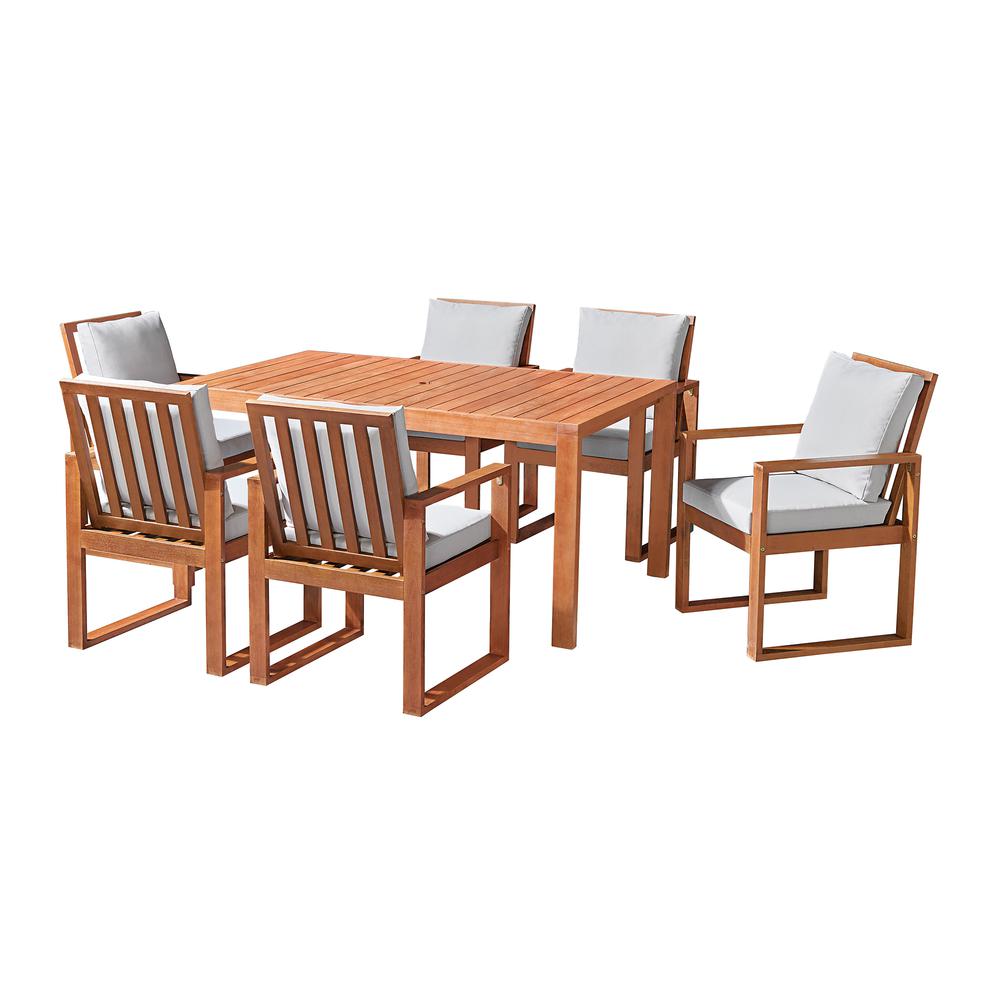 Weston Eucalyptus Wood Outdoor Dining Table with 6 Dining Chairs, Set of 7. Picture 2