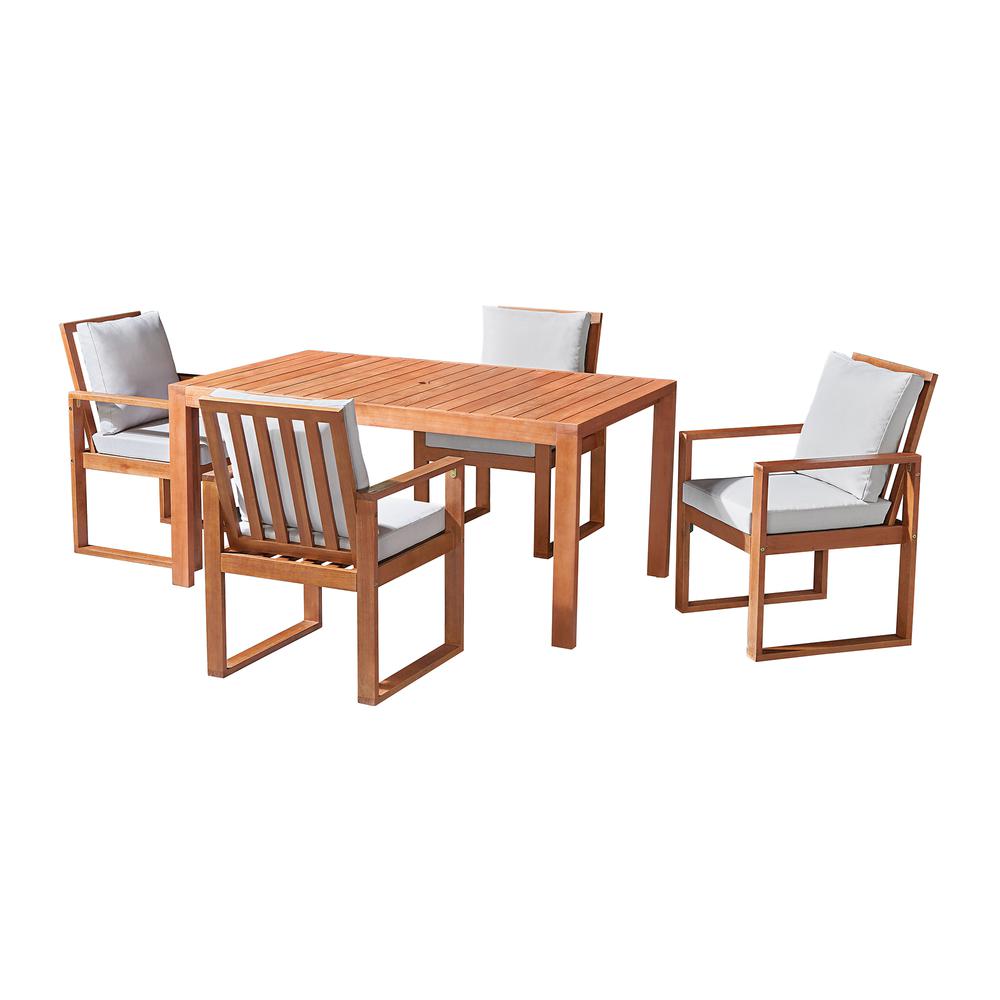 Weston Eucalyptus Wood Outdoor Dining Table with 4 Dining Chairs, Set of 5. Picture 2