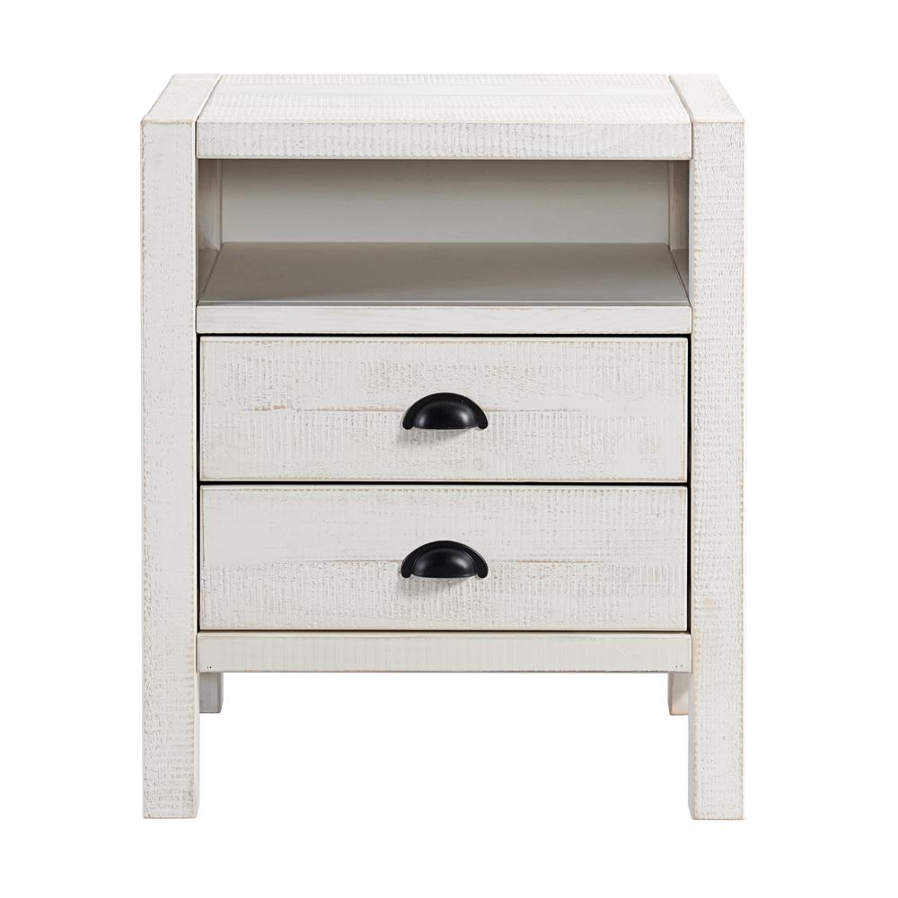 Windsor 2-Drawer Wood Nightstand, Driftwood White. Picture 3