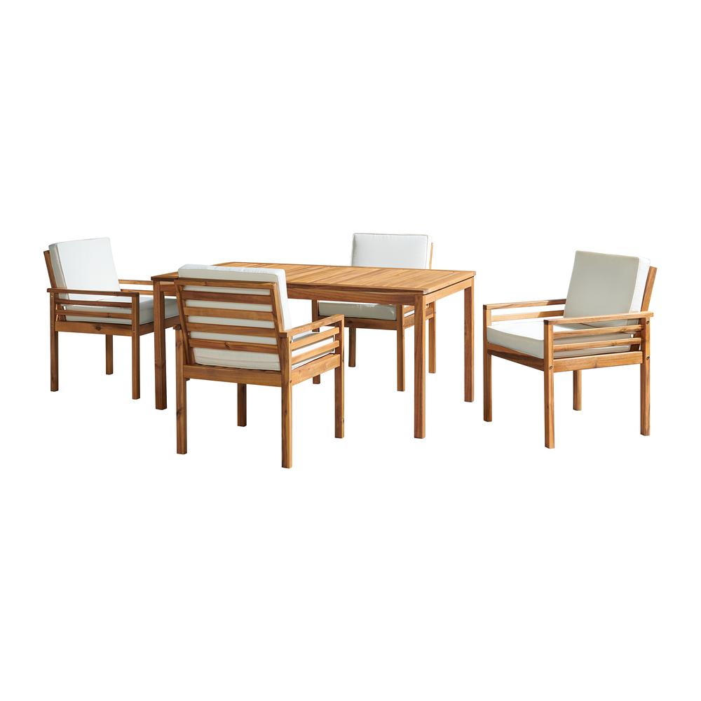 Okemo Acacia Wood 5-Piece Outdoor Dining Set with Table and 4 Dining Chairs with Cushions. Picture 2