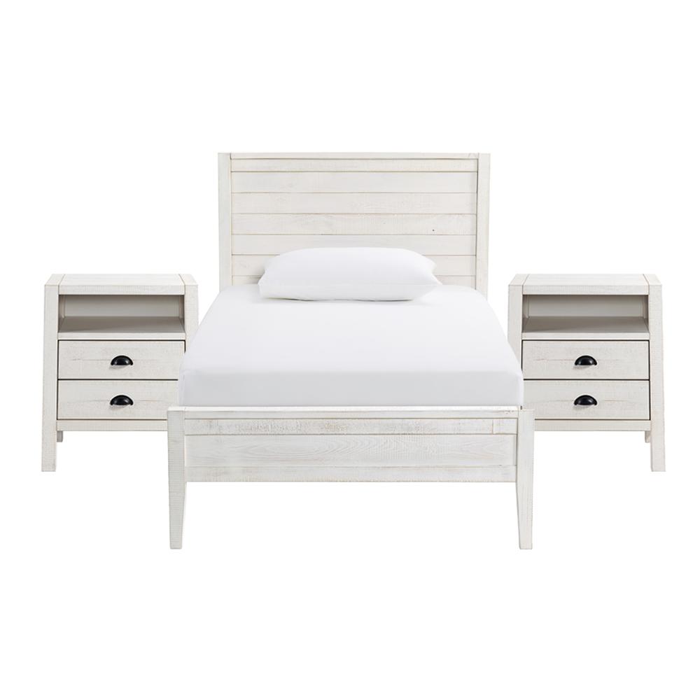 Windsor 3-Piece Set with Panel Twin Bed and 2 Nightstands, White. Picture 1
