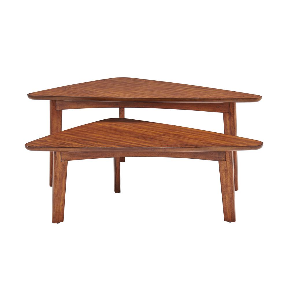 Monterey 40"L Triangular Set of Two Mid-Century Modern Nesting Tables, Warm Chestnut. Picture 15