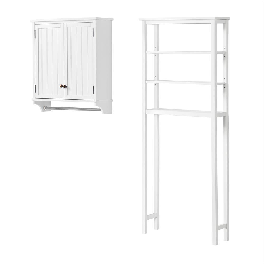 Dover Over Toilet Organizer with Open Shelving, Wall Mounted Bathroom Storage Cabinet with 2 Doors and Towel Rod. Picture 1