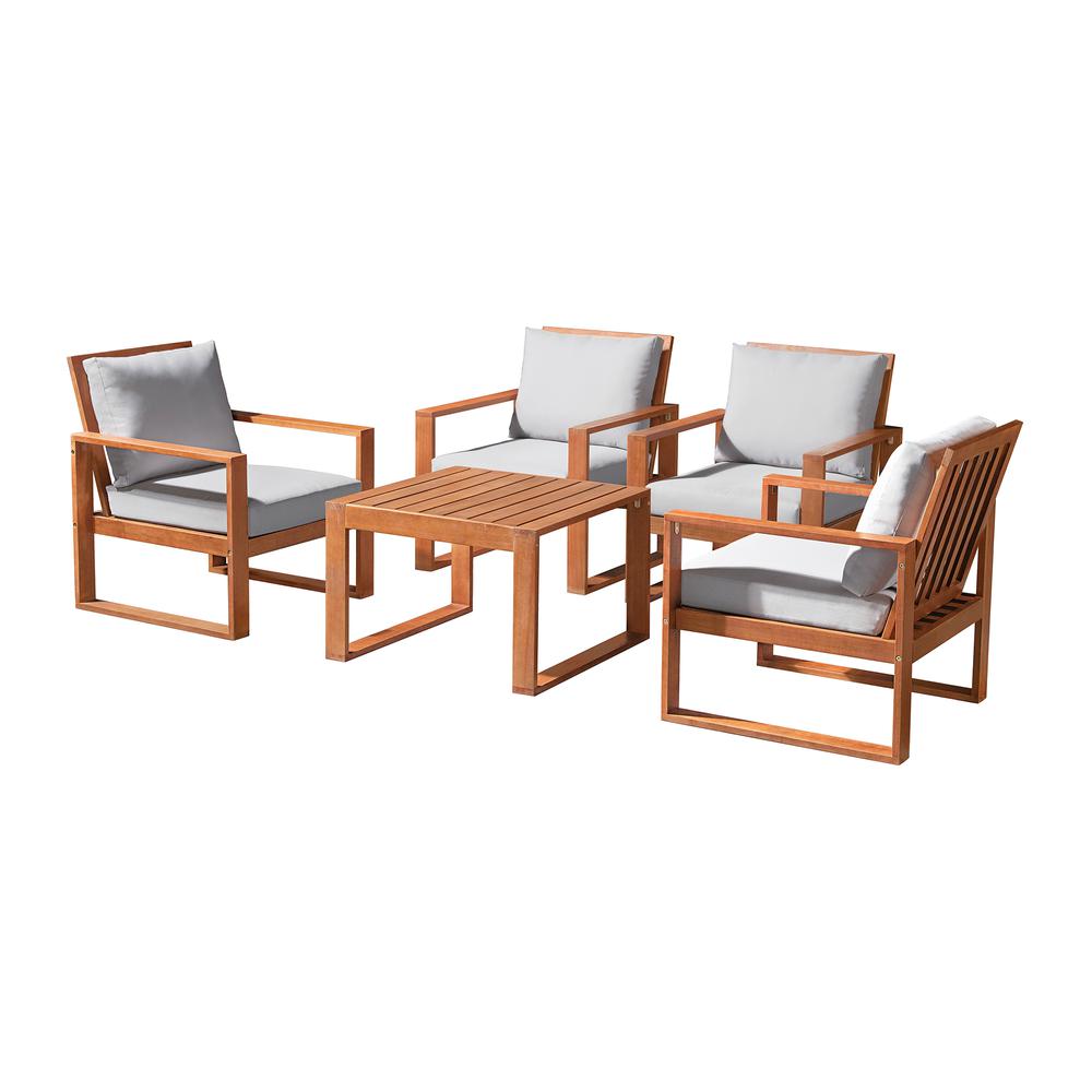 Weston Eucalyptus Wood 5-Piece Set with Set of 4 Outdoor Chairs and Cocktail Table. Picture 2