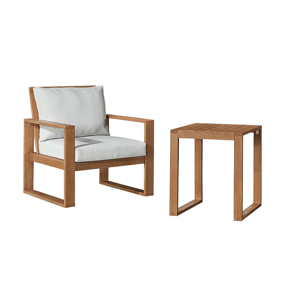 Grafton Eucalyptus Wood Chair and Cocktail Table, Set of 2. Picture 2