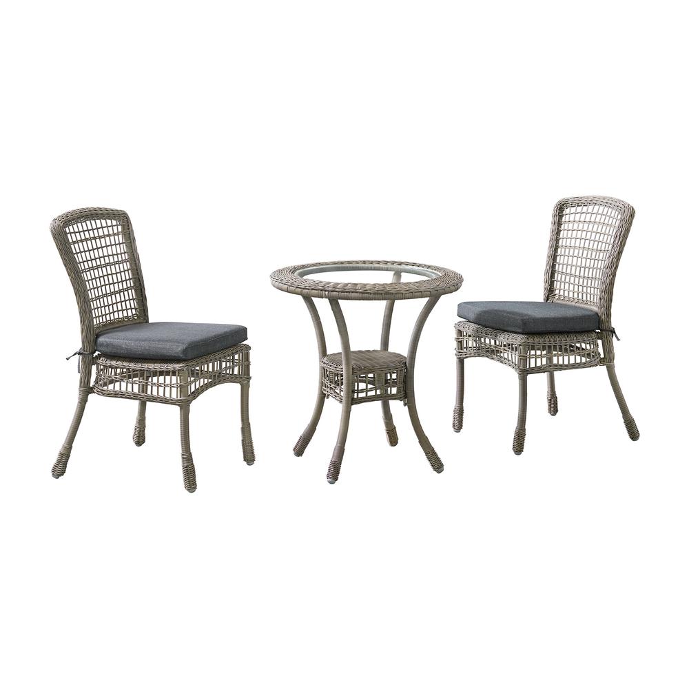 Carolina All-Weather Wicker 3-Piece Dining Set with 30" Diameter Bistro Dining Table and Two 37" H Dining Chairs. Picture 2