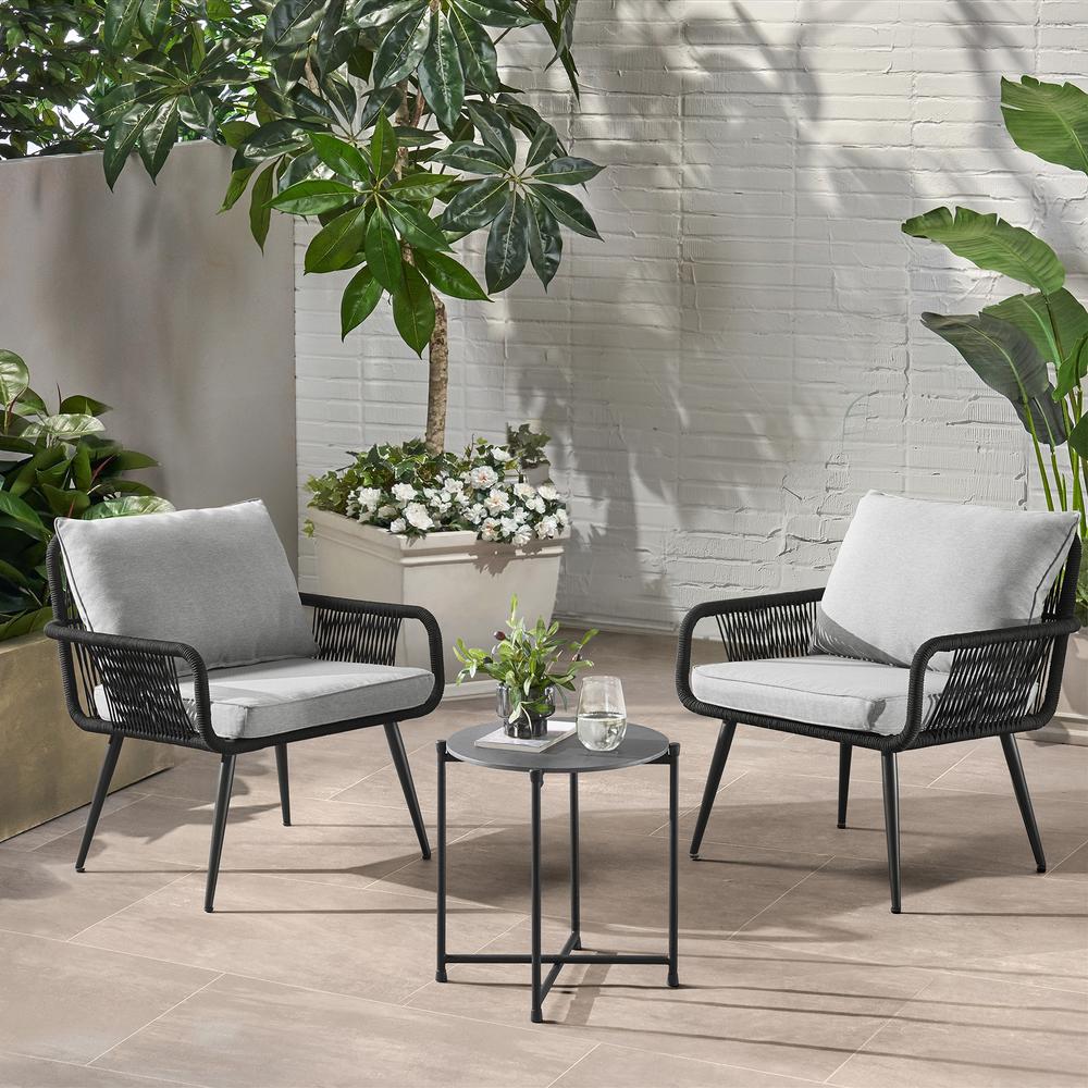 Andover All-Weather Outdoor 29" H  Rope Chairs with Light Gray Cushions, Set of Two. Picture 7