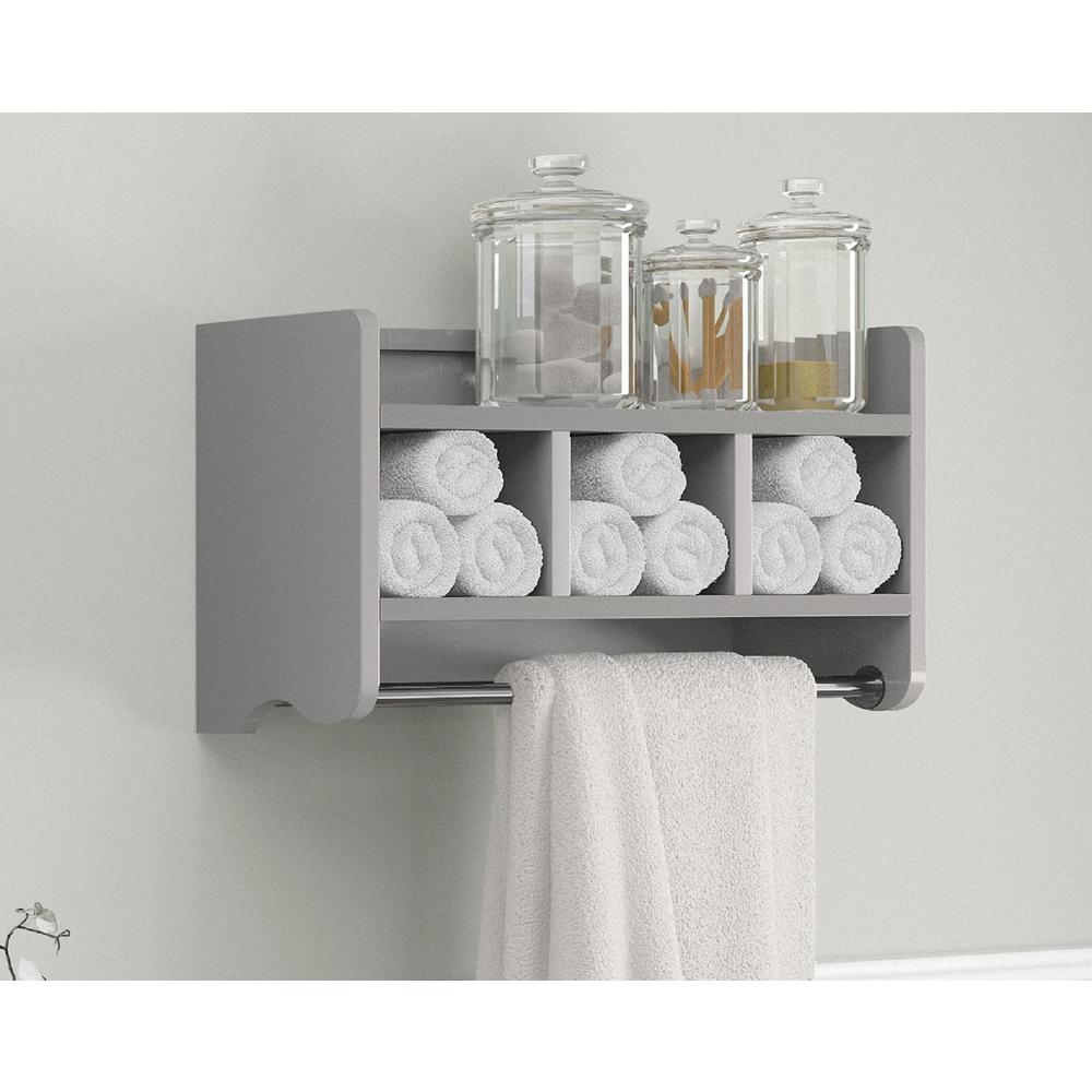 25" Bath Storage Shelf with Towel Rod, Gray. Picture 2