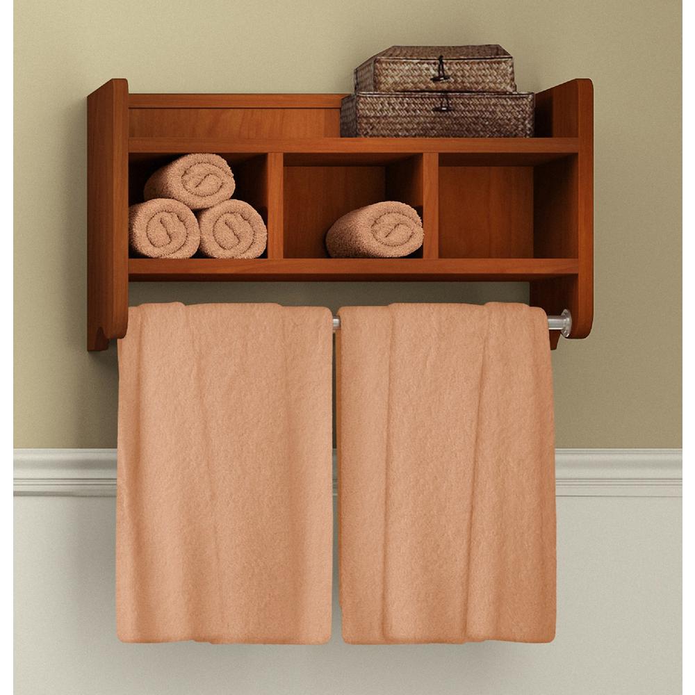 25" Bath Storage Shelf with Towel Rod, Chestnut. Picture 2