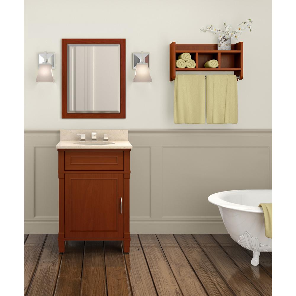 25" Bath Storage Shelf with Towel Rod, Chestnut. Picture 3