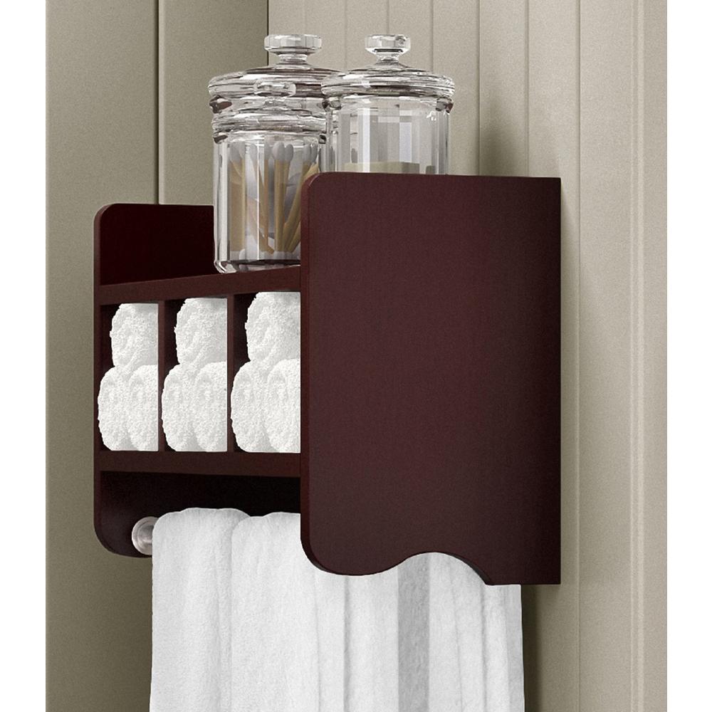 25" Bath Storage Shelf with Towel Rod, Espresso. Picture 2