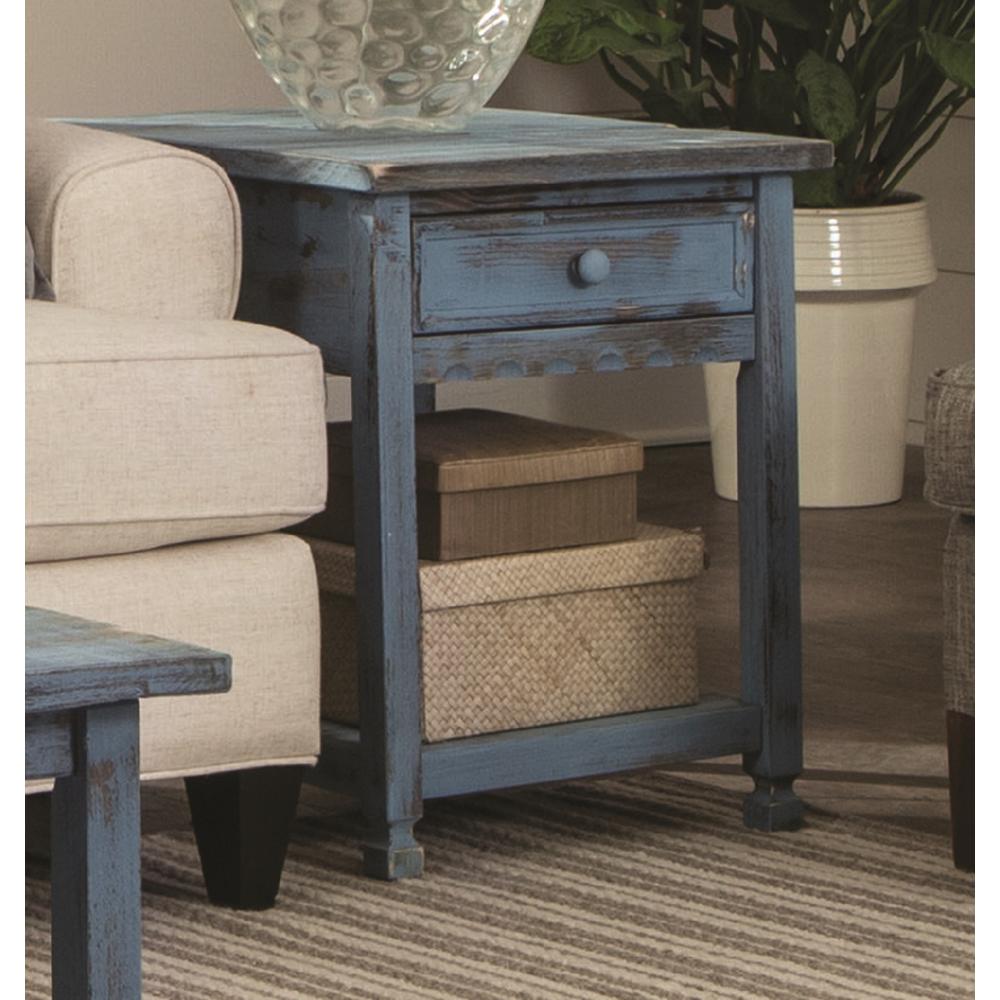 Country Cottage End Table, Rustic Blue Antique Finish. Picture 2