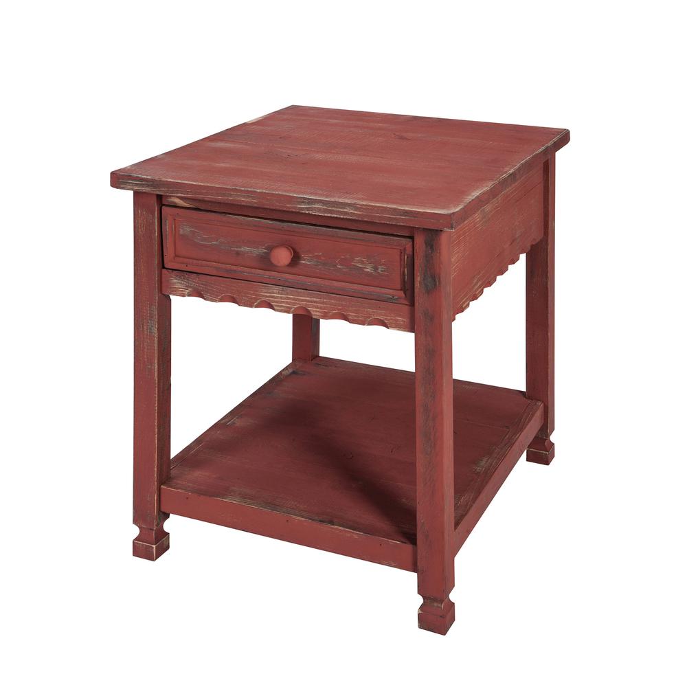 Country Cottage End Table, Rustic Red Antique Finish. Picture 1
