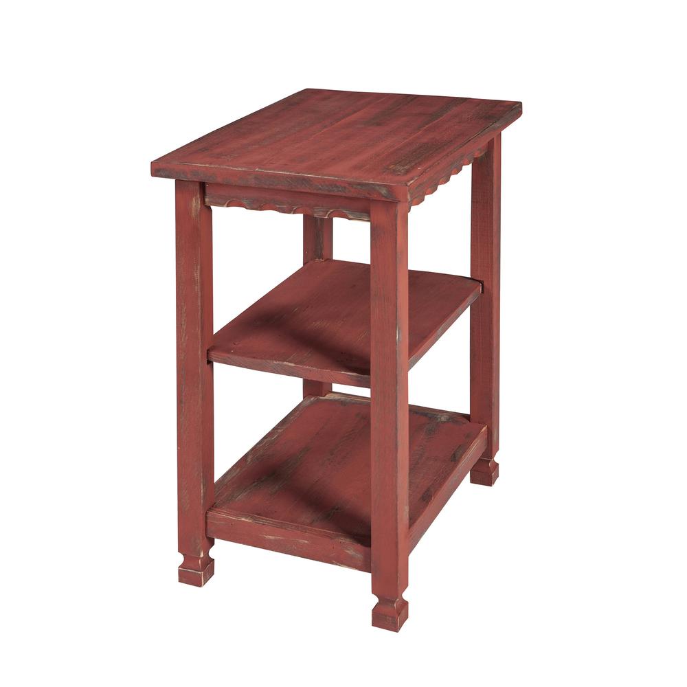 Country Cottage 2 Shelf End Table, Red Antique Finish. Picture 1