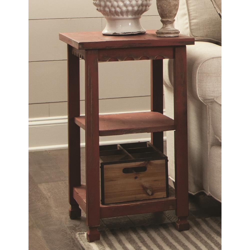 Country Cottage 2 Shelf End Table, Red Antique Finish. Picture 2