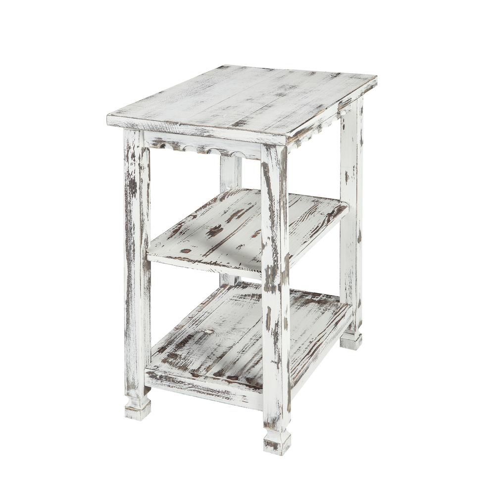 Country Cottage 2 Shelf End Table, White Antique Finish. Picture 1