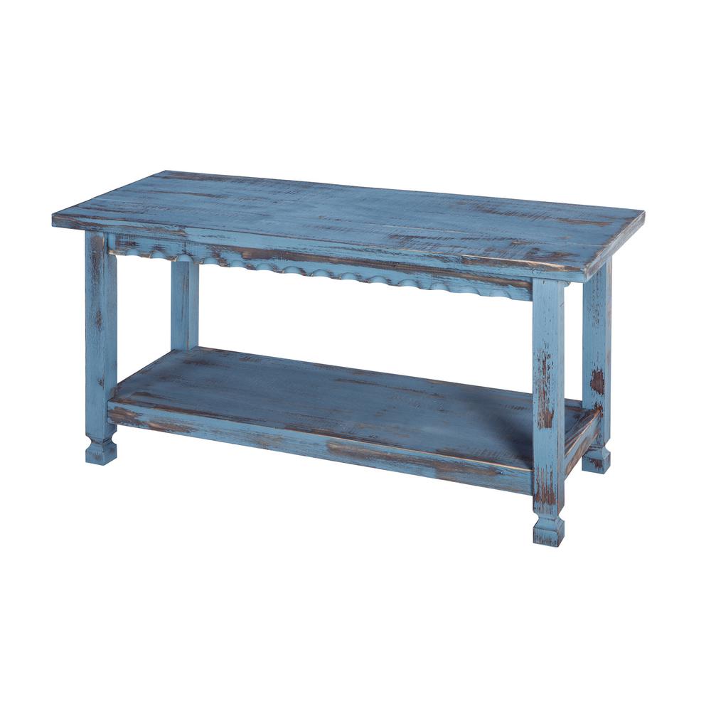 Country Cottage Bench, Blue Antique Finish. Picture 1