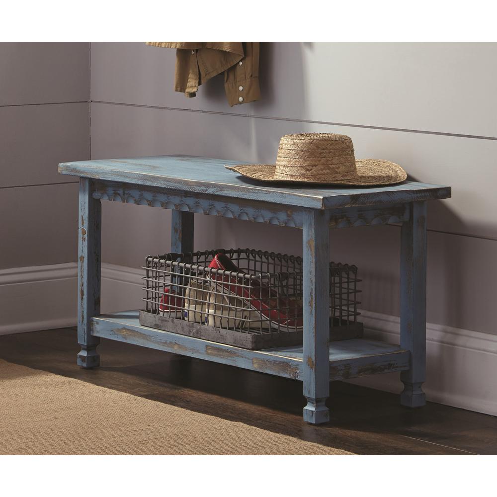 Country Cottage Bench, Blue Antique Finish. Picture 2
