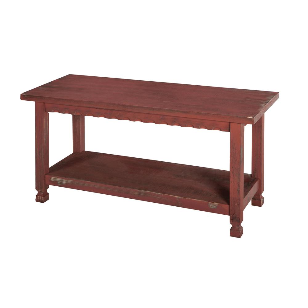 Country Cottage Bench, Red Antique Finish. Picture 1