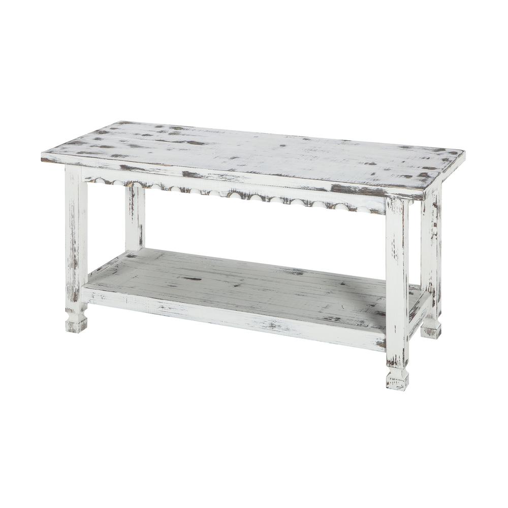 Country Cottage Bench, White Antique Finish. Picture 1