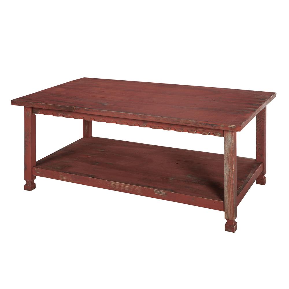 Country Cottage 42"L Coffee Table, Red Antique Finish. Picture 1