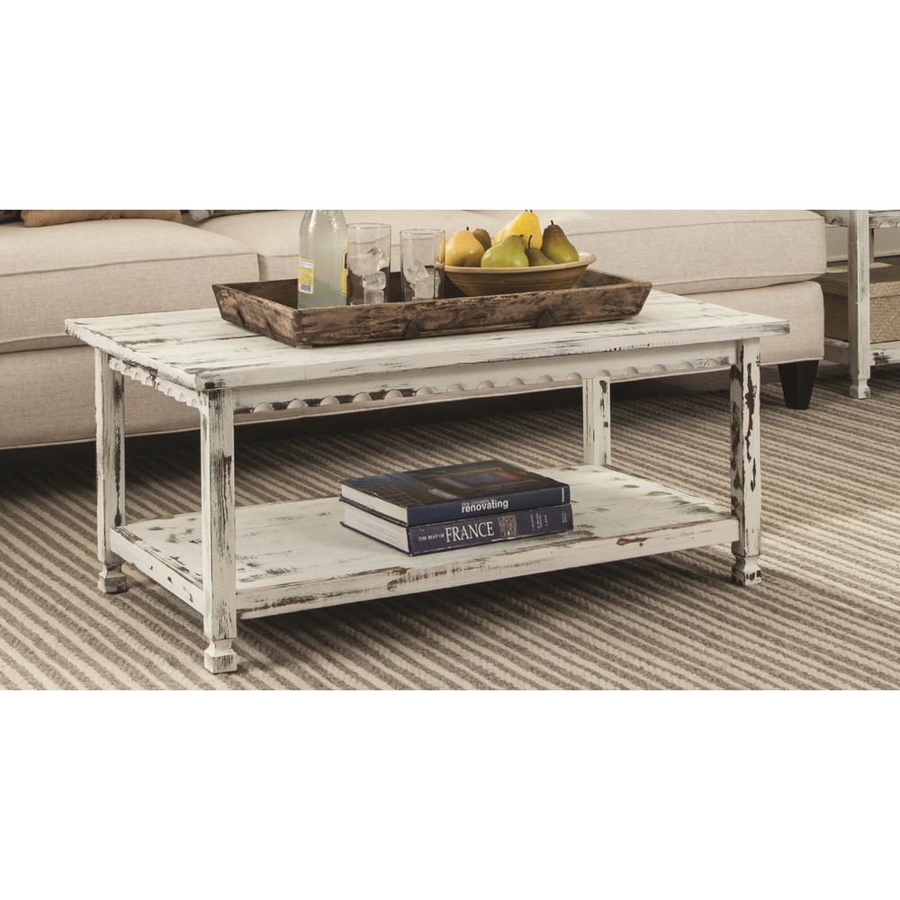 Country Cottage 42"L Coffee Table, White Antique Finish. Picture 2