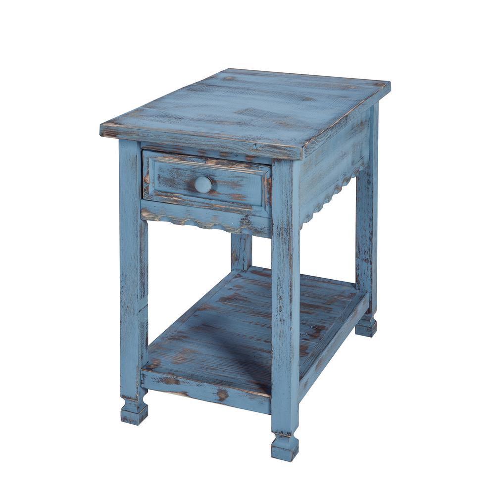 Country Cottage Chairside Table, Blue Antique Finish. Picture 1