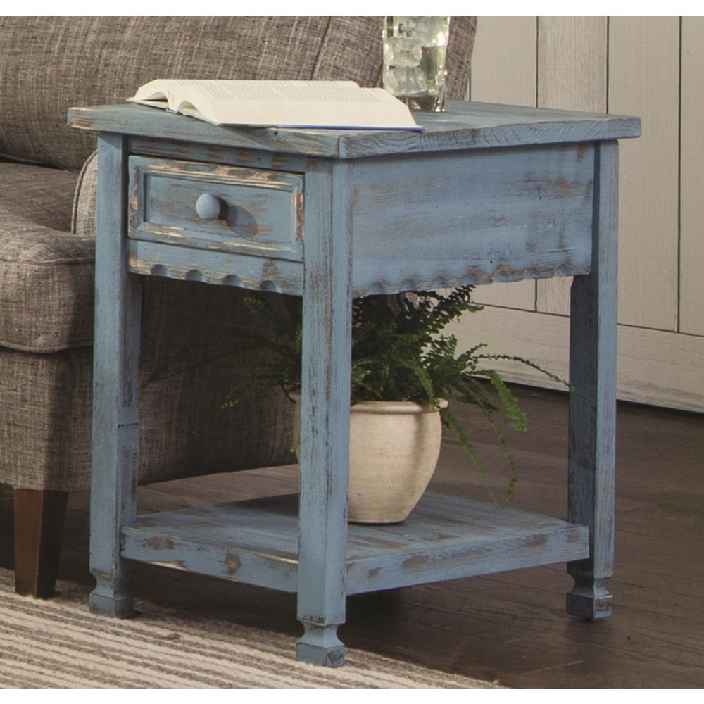 Country Cottage Chairside Table, Blue Antique Finish. Picture 2