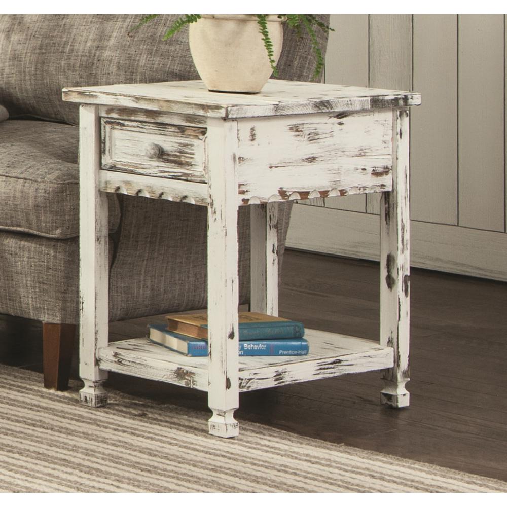 Country Cottage Chairside Table, White Antique Finish. Picture 2
