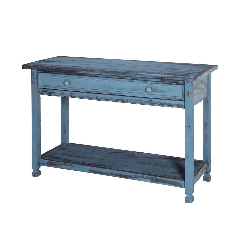 Country Cottage Media/Console Table, Blue Antique Finish. Picture 1