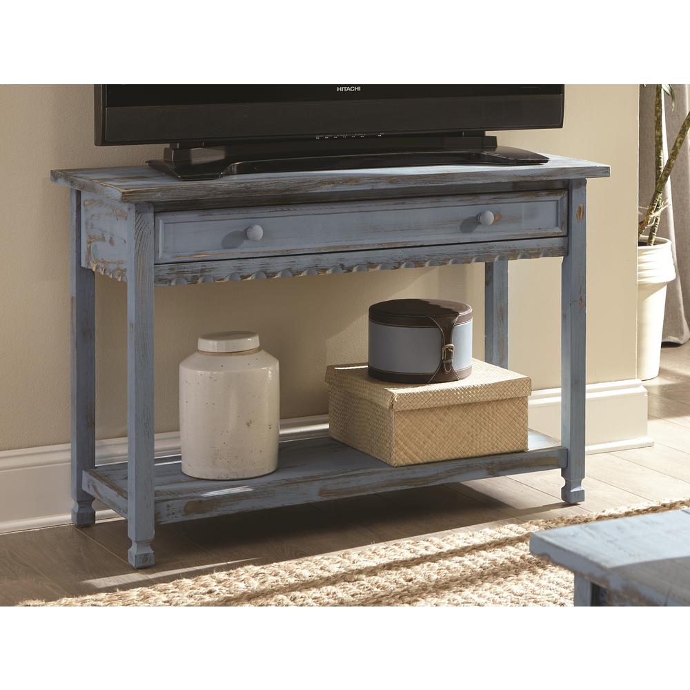 Country Cottage Media/Console Table, Blue Antique Finish. Picture 2